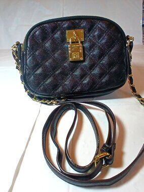 Anne Klein Crossbody Bag Black (Faux Leather) with Gold chain